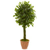 Nearly Natural 5727 4' Artificial Green Braided Ficus Tree in Terracotta Planter, UV Resistant (Indoor/Outdoor)