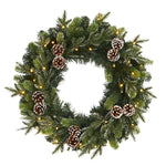 Nearly Natural 24`` Snowed Pinecone Artificial Christmas Wreath with 35 Clear LED Lights