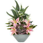 Nearly Natural 1792 Lilies, Echeveria Succulent & Eucalyptus Artificial Arrangement