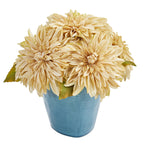 Nearly Natural 11 Dahlia Artificial Arrangement in Blue Ceramic Vase