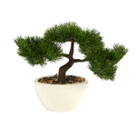 Nearly Natural T2020 10`` Cedar Bonsai Artificial Tree in Decorative Planters