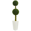 Nearly Natural 5742 5' Artificial Green Double Ball Boxwood Topiary Tree in White Tower Planter, UV Resistant (Indoor/Outdoor)