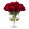 Nearly Natural A1056 12" Artificial Red Rose Arrangement in Glass Urn