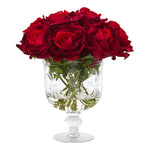 Nearly Natural A1056 12" Artificial Red Rose Arrangement in Glass Urn