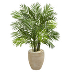 Nearly Natural 5630 4' Artificial Green Areca Palm Tree in Sand Colored Planter