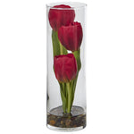 Nearly Natural 1497 Red Tulips in Cylinder Glass
