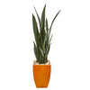 Nearly Natural 9433 55" Artificial Green Sansevieria Plant in Orange Planter