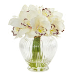 Nearly Natural Cymbidium Orchid Artificial Arrangement in Glass Vase