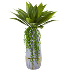 Nearly Natural 8734 15" Artificial Green Agave Succulent Plant in Stoneware Planter