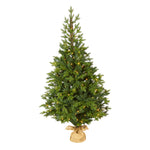 Nearly Natural 5`Fraser Fir ``Natural Look`` Artificial Christmas Tree with 190 Clear LED Lights, a Burlap Base and 1217 Bendable Branches