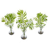 Nearly Natural 8243-S3 16" Artificial Green Mini Acera Palm Plant in Vase, Set of 3
