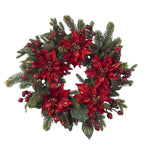 Nearly Natural 4919 24" Artificial Green & Red Poinsettia & Berry Wreath