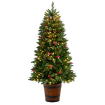 Nearly Natural T3281 5` Artificial Porch Christmas Tree with 200 lights, 426 Bendable Branches and Berries in Planters