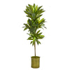 Nearly Natural 58``Dracaena Artificial Plant in Green Metal Planter (Real Touch)