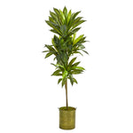 Nearly Natural 58``Dracaena Artificial Plant in Green Metal Planter (Real Touch)