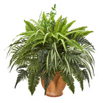 Nearly Natural 8519 23" Artificial Mixed Greens & Fern Plant in  Terra Cotta Planter