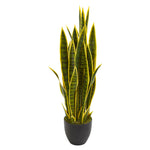 Nearly Natural 8303 33" Artificial Green Sansevieria Plant in Black Planter