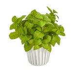 Nearly Natural 10`` Basil Artificial Plant in White Planter with Silver Trimming