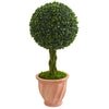 Nearly Natural 5881 2' Artificial Green Boxwood Ball Topiary Tree in Terracotta Planter, UV Resistant (Indoor/Outdoor)