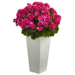 Nearly Natural 27`` Geranium Artificial Plant in White Planter UV Resistant (Indoor/Outdoor)