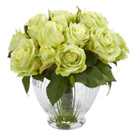 Nearly Natural 9`` Rose Artificial Floral Arrangement in Elegant Glass Vase