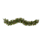 Nearly Natural 6` Snow Tipped Artificial Christmas Garland with 50 Warm White LED Lights and Berries