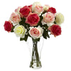 Nearly Natural Assorted Blooming Roses w/Vase