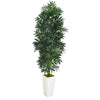 Nearly Natural 8083 5' Artificial Green Bamboo Palm Plant in White Planter