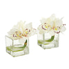 Nearly Natural Cymbidium Orchid Artificial Arrangement in Glass Vase (Set of 2)