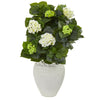 Nearly Natural 9420 33" Artificial Green & Whtie Hydrangea Plant in White Planter