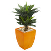 Nearly Natural 9518 3' Artificial Green Double Agave Succulent Plant in Orange Planter