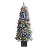 Nearly Natural 5` Flocked British Columbia Mountain Fir Artificial Christmas Tree in Decorative Planter with 50 Multi Color Globe Bulbs and 379 Bendable Branches