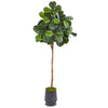 Nearly Natural 9628 80" Artificial Green Fiddle Leaf Fig Tree in Ribbed Metal Planter