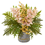 Nearly Natural A1007 28" Artificial Pink & Green Cymbidium Orchid, Pomegranate & Fern Arrangement