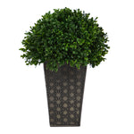 Nearly Natural 13``Boxwood Topiary Artificial Plant in Embossed Black Planter UV Resistant (Indoor/Outdoor)