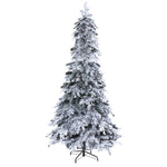 Nearly Natural 8`Flocked Montana Down Swept Spruce Artificial Christmas Tree with Pinecones and 500 LED Lights