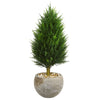 Nearly Natural 5892 3' Artificial Green Cypress Cone Artificial Tree in Sand Colored Bowl, UV Resistant (Indoor/Outdoor)