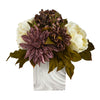 Nearly Natural 13``Peony, Hydrangea and Dahlia Artificial Arrangement in Marble Finished Vase