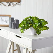 Nearly Natural P1648 9” Pothos Artificial Plant in White Planter (Real Touch)