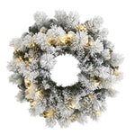 Nearly Natural 24`` Flocked Artificial Christmas Wreath with 30 Warm White LED Lights and 135 Bendable Branches