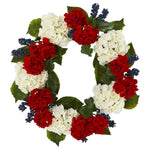 Nearly Natural 4324 21" Artificial White & Red Geranium & Blue Berry Wreath
