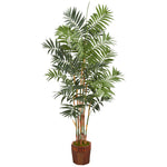 Nearly Natural 5605 5.5' Artificial Green Bamboo Palm Tree in Decorative Wood Planter