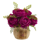 Nearly Natural 12`` Peony Artificial Arrangement in Decorative Planter