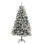 Nearly Natural 6` Flocked Rock Springs Spruce Artificial Christmas Tree with 250 Clear LED Lights