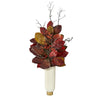 Nearly Natural 38`` Autumn Magnolia Leaf with Berries Artificial Plant in Cream Planter with Gold Base