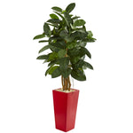 Nearly Natural 9248 5' Artificial Green Rubber Leaf Tree in Red Tower Planter