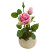 Nearly Natural A1253 14" Artificial Green & Pink Rose & Sedum Succulent Arrangement in Stone Gray Vase