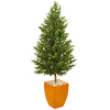 Nearly Natural 9350 5.5' Artificial Green Olive Cone Topiary Tree in Orange Planter, UV Resistant (Indoor/Outdoor)