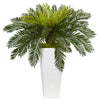 Nearly Natural 6951 23" Artificial Green Cycus in White Planter