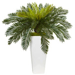 Nearly Natural 6951 23" Artificial Green Cycus in White Planter